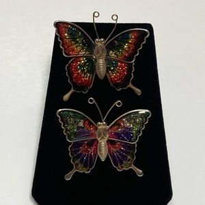 Vintage Butterfly Glitter Brooch Pin Set